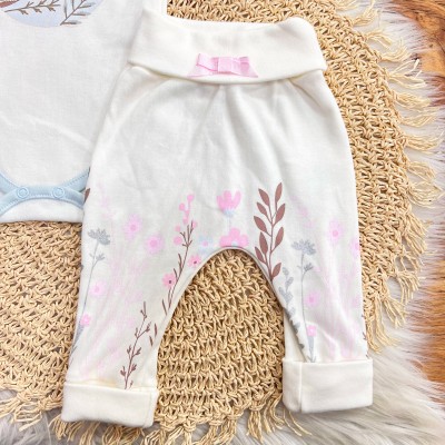  CONJ. DE MALHA 3 PEÇAS - Passarinhos - Off White e Azul Bebê